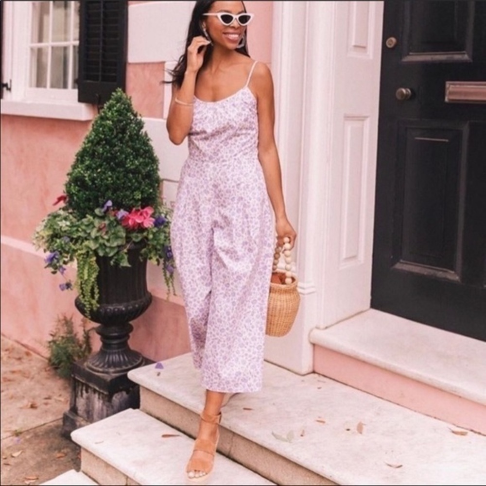 Gal Meets Glam Purple Lilac Floral Wide Leg Etta Double Tie Back Jumpsuit 8 - Picture 2 of 16